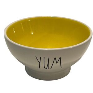 Rae Dunn YUM Footed Bowl White Ceramic Yellow Interior Cereal Soup Artisan Mug
